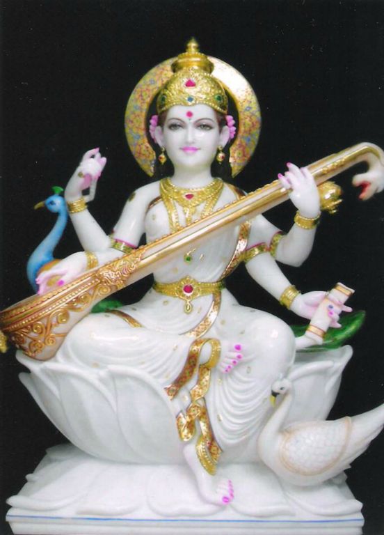 Marble Saraswati Sitting Statue 3 Feet